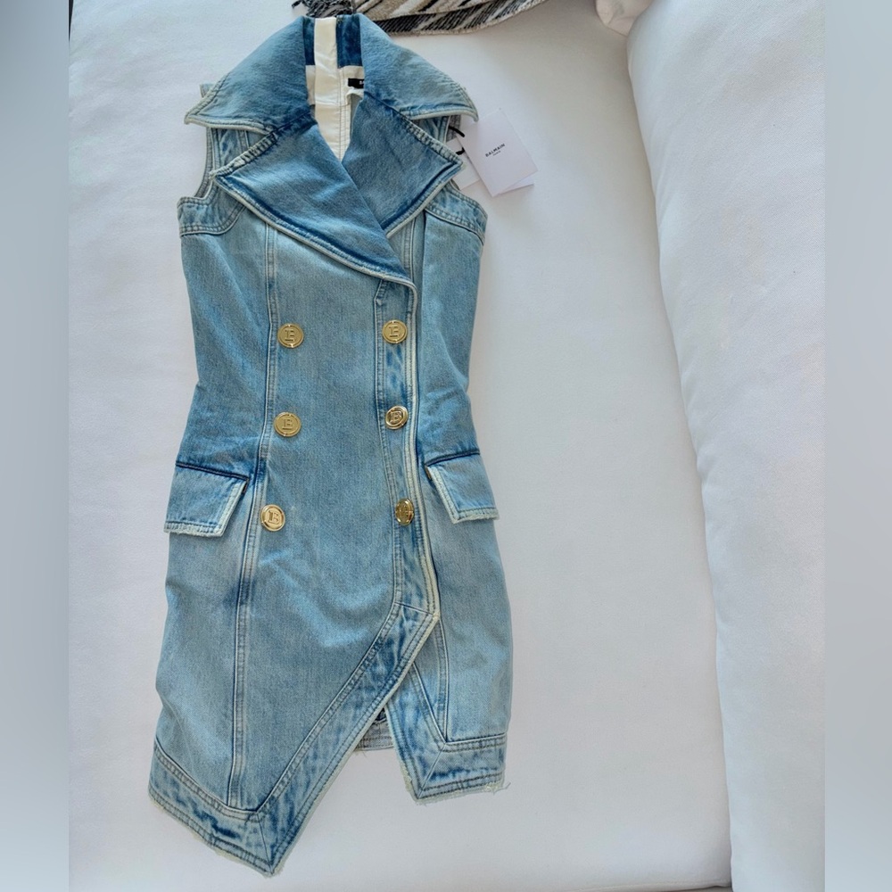 NWT Balmain Denim Wrap Mini Dress - Picture 6 of 10